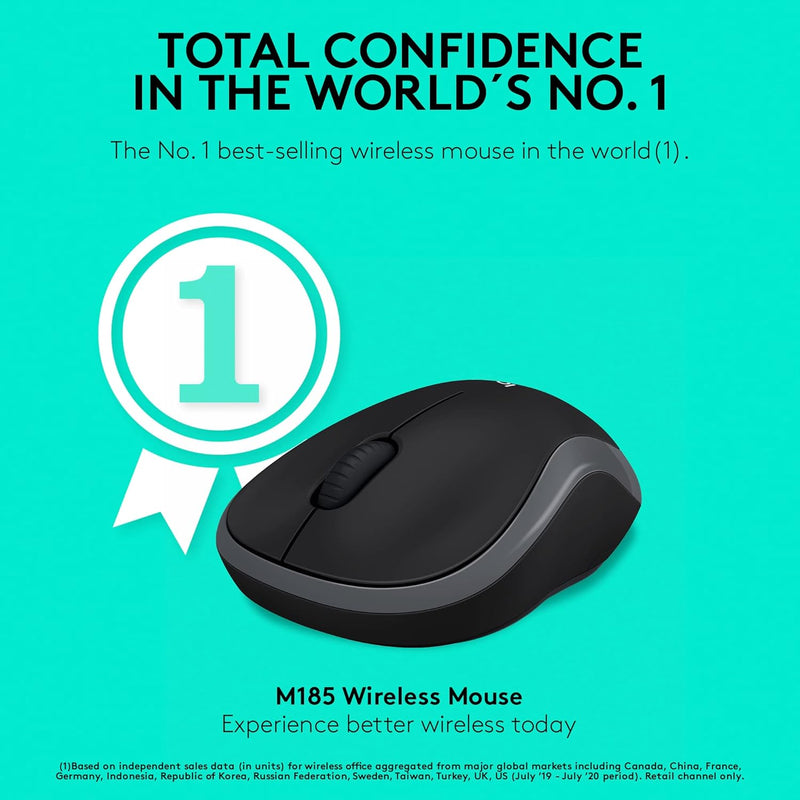 Logitech M185 Wireless Mouse-Fog Gray 910-002258 Original licensed product 