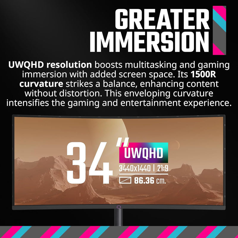 Cooler Master 34" GM34-CWQ2 180Hz 3440x1440 VA (21:9) Curved Gaming Monitor