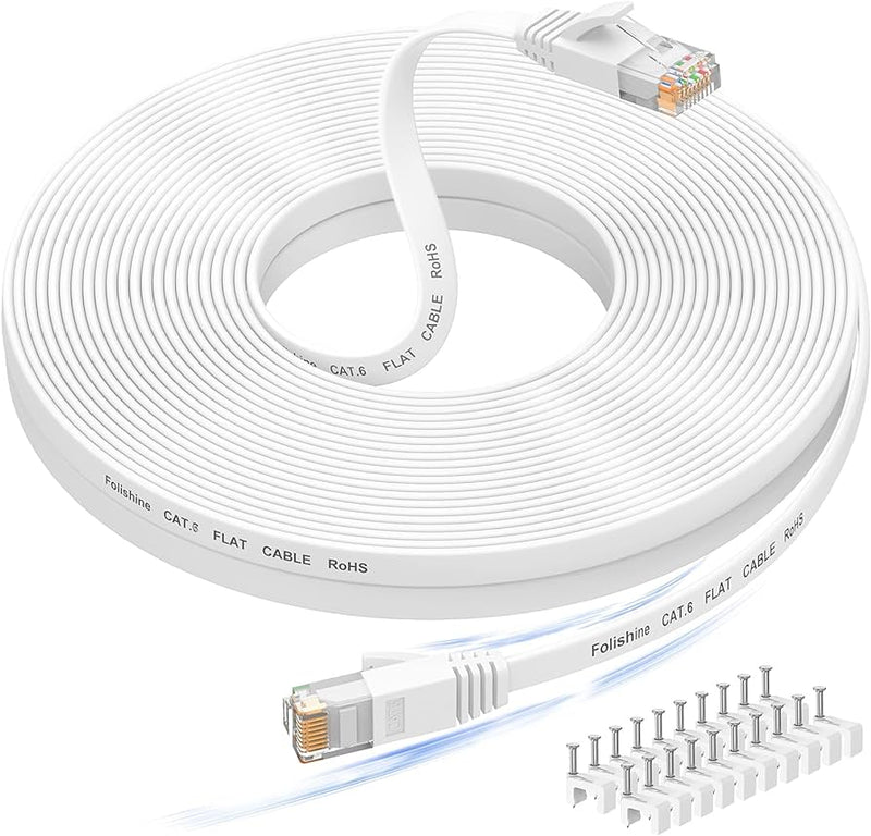 SORA 15M CAT6E 帶輔頭直通網線白色 (CB-CAT6ESFL(15M)) (扁線)