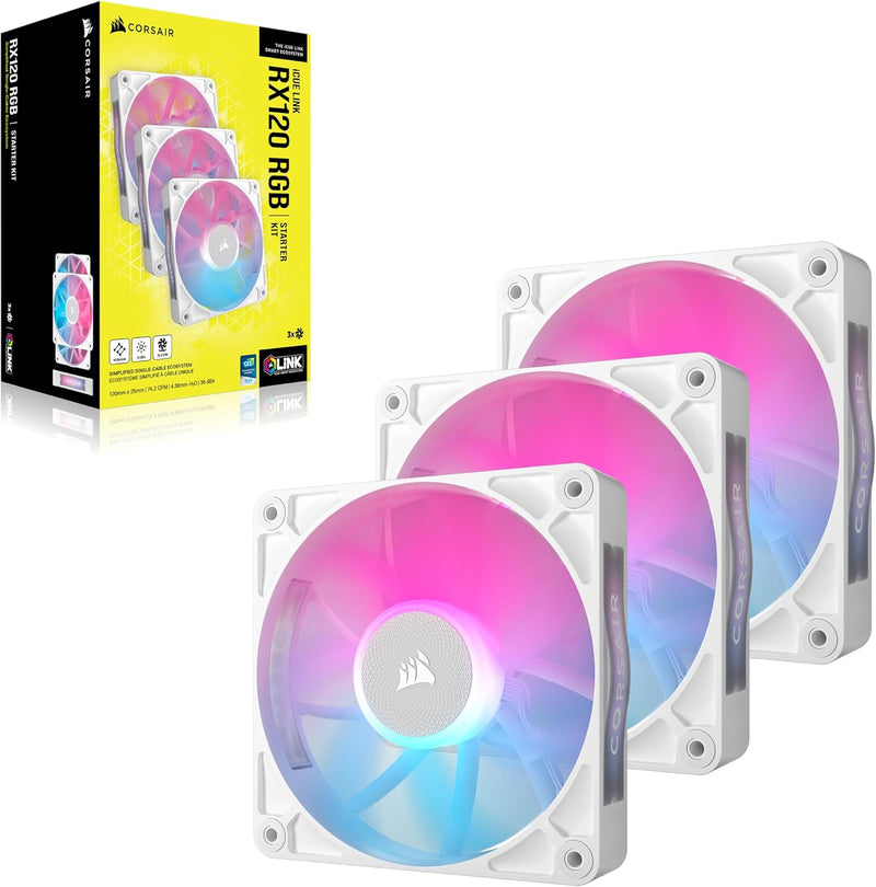 Corsair iCUE LINK RX120 RGB Starter Kit 120mm PWM Fan - White (Triple Pack) CO-9051022-WW 