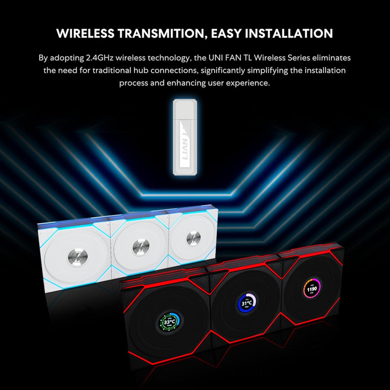 LIAN LI UNI FAN TL Wireless Reverse Blade 反葉 120mm (3 in 1) Case Fan - BLACK (12RTL1W3B)