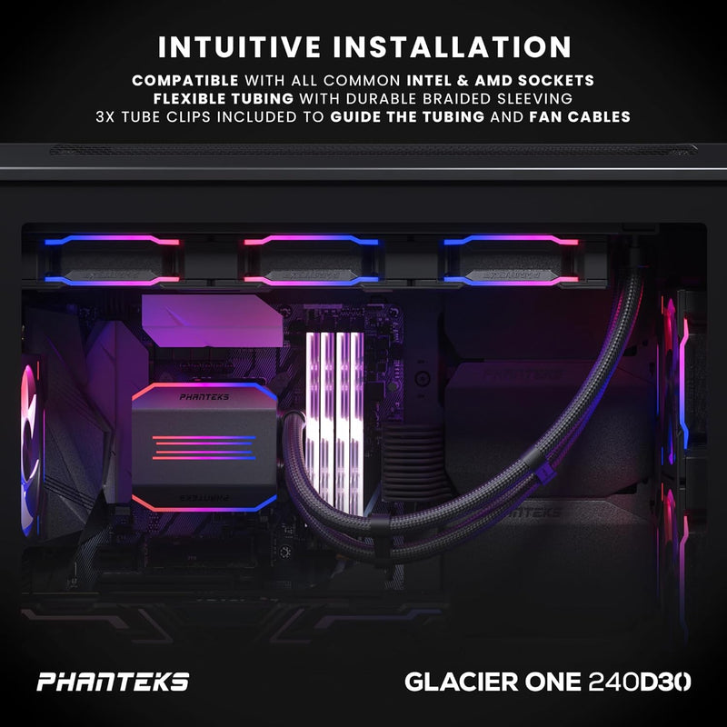 PHANTEKS Glacier One 240D30 D-RGB AIO Liquid CPU Cooler Black (PH-GO240D30_DBK01)