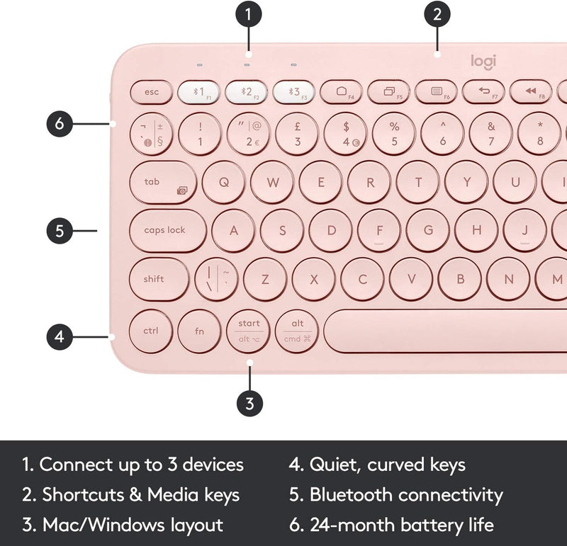 Logitech K380 多工藍牙鍵盤 (中文版) - Rose Pink 玫瑰粉色 920-009171 原裝行貨