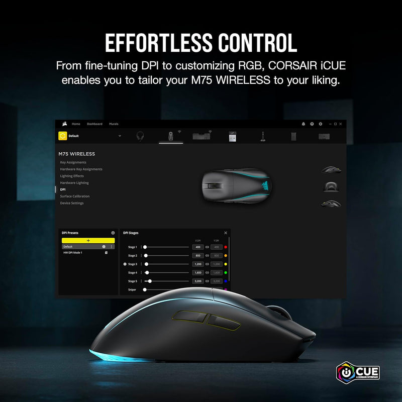 CORSAIR M75 WIRELESS Lightweight RGB 超輕量無線遊戲滑鼠 Black CH-931D010-NA