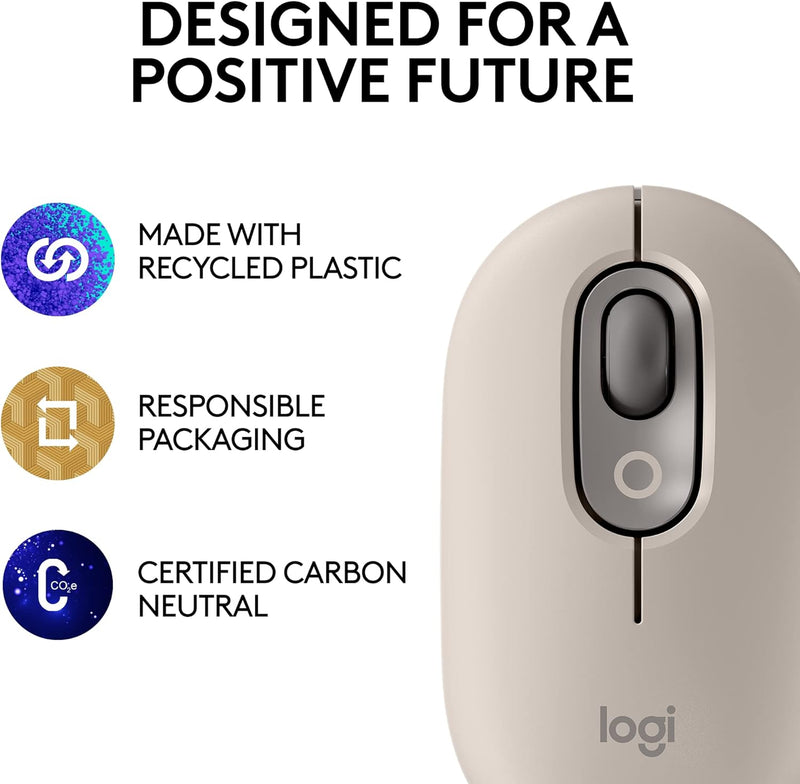 Logitech POP Wireless Mouse with Emoji Button Function - Mist Grey 霧沙灰 910-006622 原裝行貨