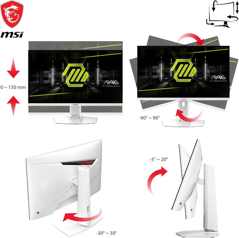 MSI 27" MAG274URFW 160Hz 4K UHD Rapid IPS (16:9) Gaming Monitor (HDMI2.1) (White) Adjustable Lift (MO-MA27URW) 