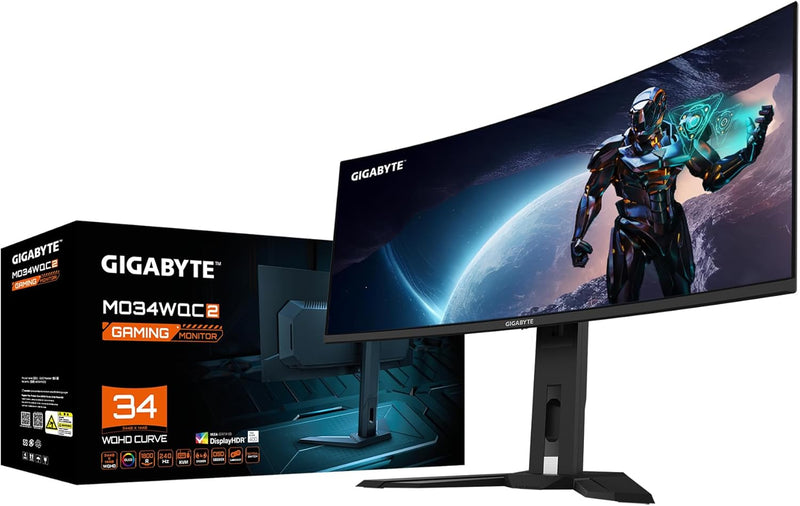 GIGABYTE 34" MO34WQC2 2K WQHD QD-OLED 240Hz 1800R 曲面電競顯示器