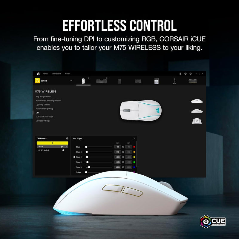 Corsair M75 WIRELESS Lightweight RGB ultra-lightweight wireless gaming mouse White CH-931D011-AP 
