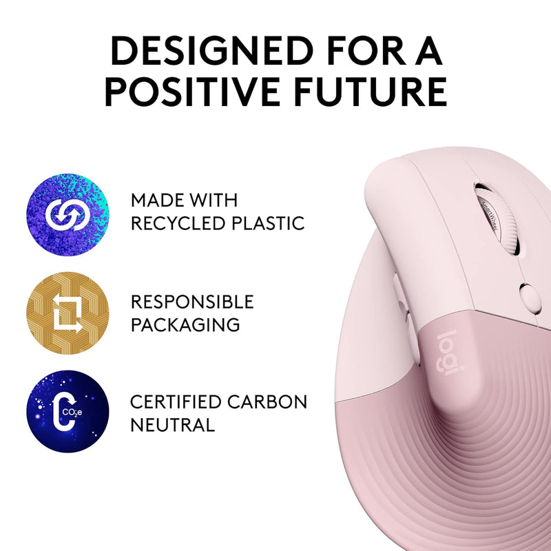 Logitech Lift 人體工學垂直無線滑鼠 - Rose Pink 玫瑰粉色 910-006481 原裝行貨