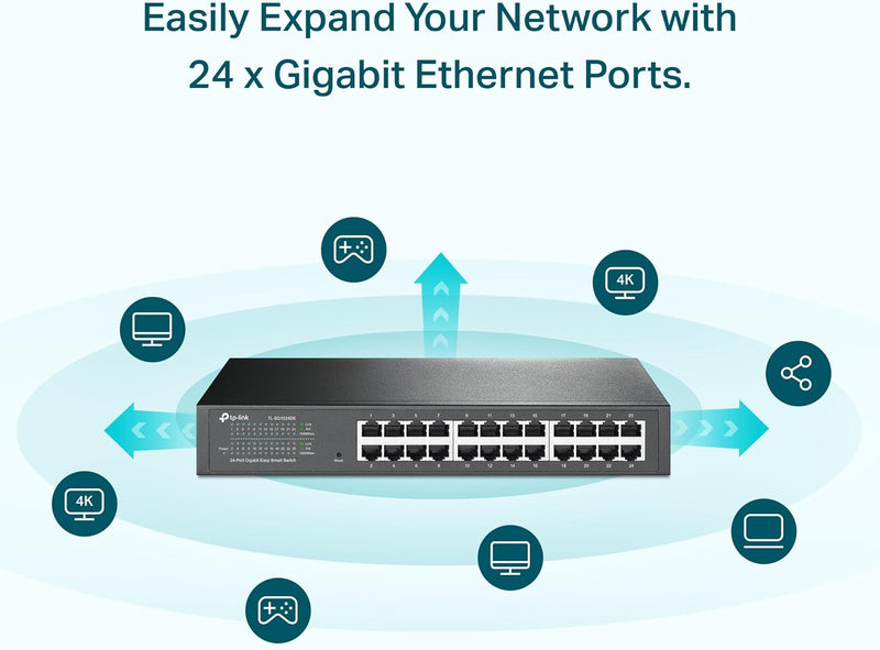 TP-Link TL-SG1024DE 24 Ports Gigabit 1U 13" Rack Mountable Steel Case Switch