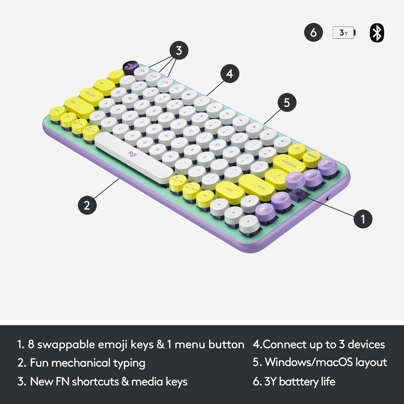 Logitech POP KEYS 無線藍牙機械鍵盤 - Daydream Mint 夢幻紫 920-010578 原裝行貨