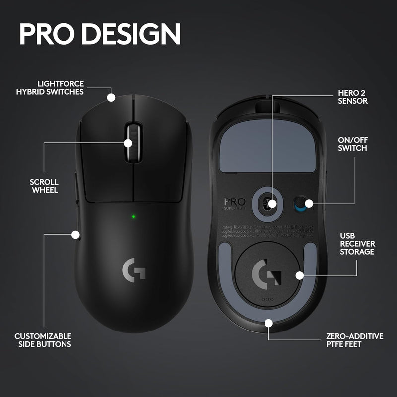 Logitech G PRO X Superlight 2 Lightspeed Wireless Gaming Mouse - Black Black 910-006632 Original licensed product