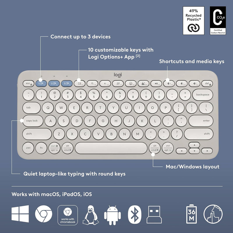 Logitech Pebble 2 Combo 無線纖薄鍵鼠套裝 (English Version) - Misty 迷霧灰色 920-012191 原裝行貨