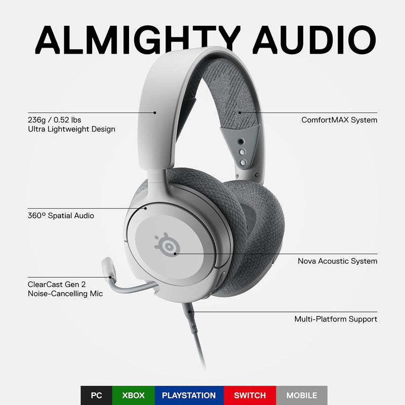 SteelSeries Arctis Nova 1 White (白色) 降噪遊戲耳機 (61607)