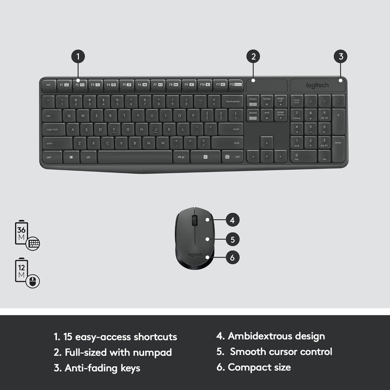 Logitech MK235 無線滑鼠鍵盤組 (中文版) - Black 黑色 920-007943 原裝行貨