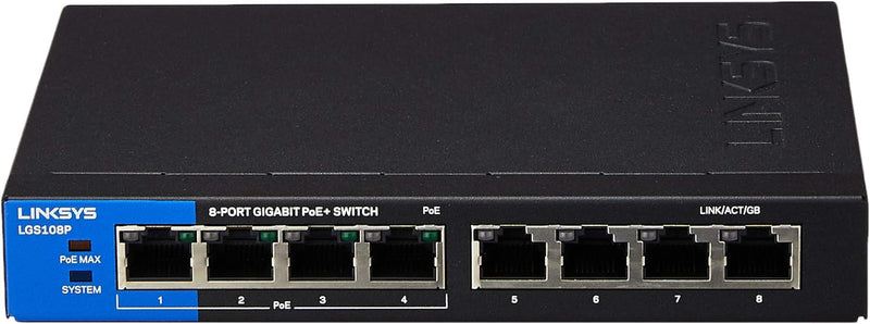 Linksys LGS108P-AP 8-Port Business Desktop Unmanaged Gigabit PoE+ Switch (5 year)