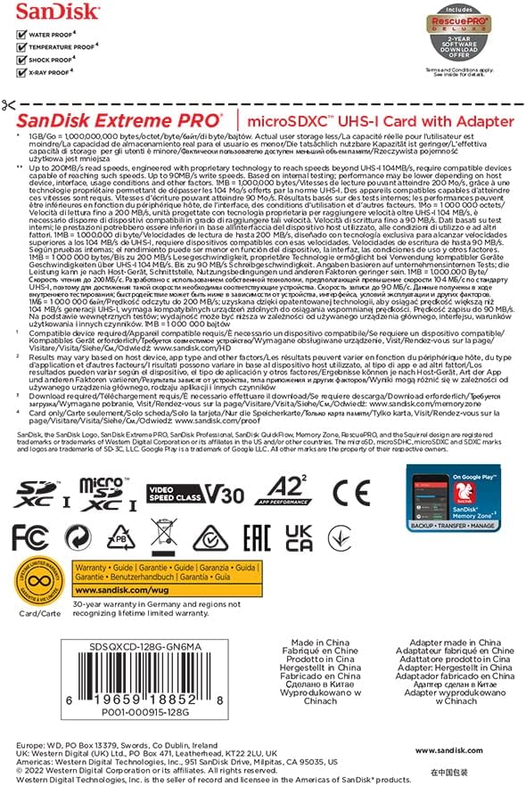 SanDisk 128GB Extreme Pro microSDXC (A2, V30, UHS-I/U3, 200R/90W MB/s) SDSQXCD-128G-GN6MA 772-4528