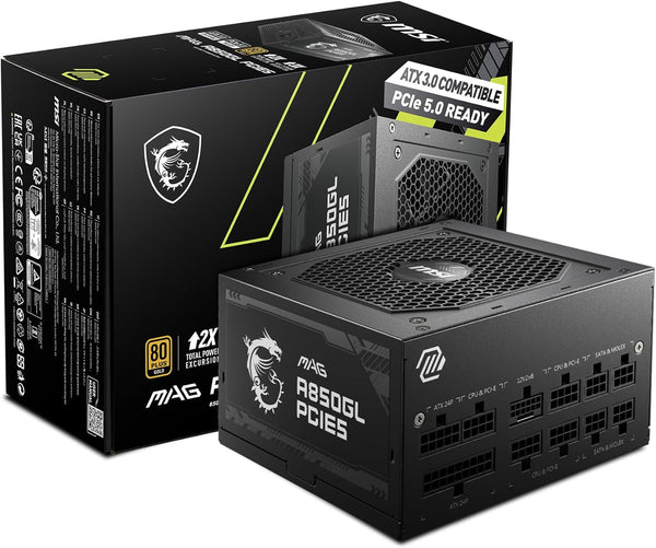 MSI 850W MAG A850GL PCIE 5.0 ATX 3.0 80Plus Gold Full Modular Power Supply (PS-MPA85GL) 