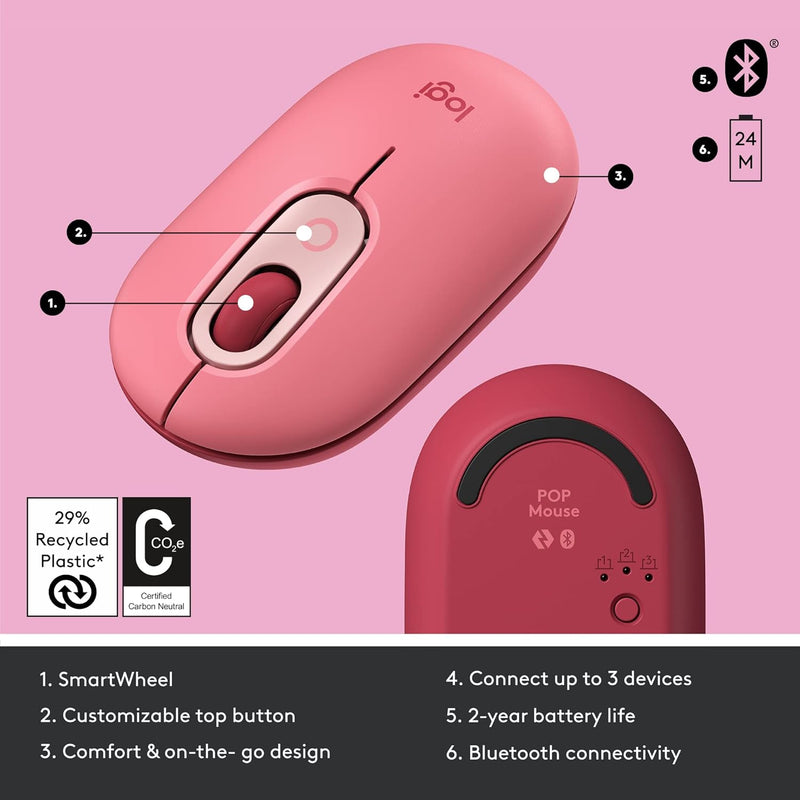 Logitech POP Wireless Mouse with Emoji Button Function - Heartbreaker Rose 910-006516 Original licensed product 