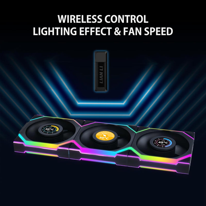 LIAN LI UNI FAN SL Wireless LCD Reverse Blade 反葉 120mm (3 in 1) Case Fan - BLACK (12RSLLCD1W3B)