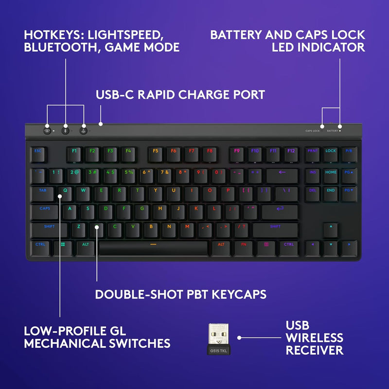Logitech G515 Lightspeed TKL RGB 無線機械鍵盤 - Black 黑色 920-012580 原裝行貨