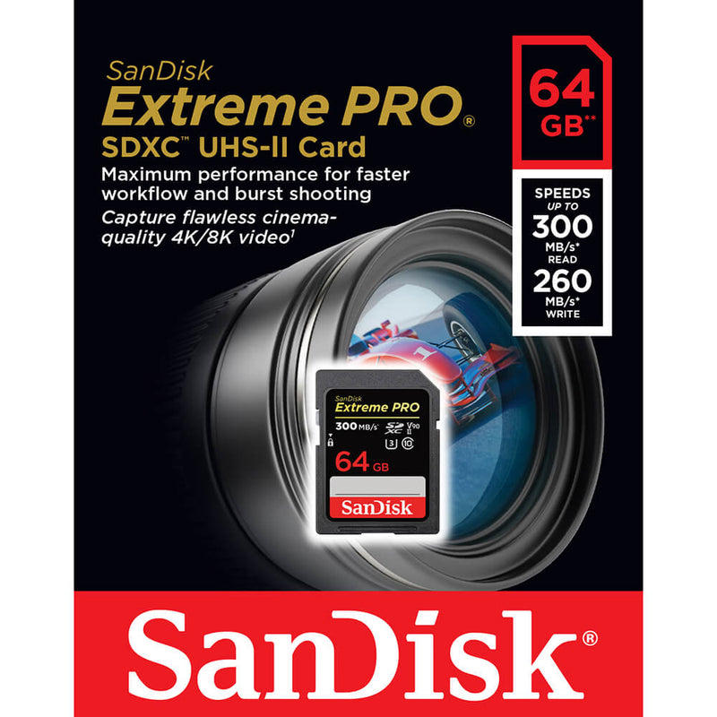 SanDisk 64GB Extreme Pro SDXC (V90, UHS-II/U3, CL10, 300R/260W MB/s) SDSDXDK-064G-GN4IN 772-4480
