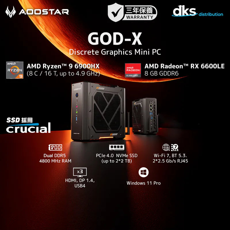 AOOSTAR GOD-X CS-AGODXA Mini PC (AMD R9 6900HX / RX6600LE / 32GB Ram / 1TB SSD / Windows 11 Pro)