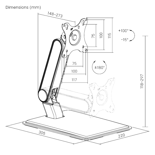 Brateck LDT73-T01 (17"-32") 2-9kg VESA 75/100 Single Monitor Desk Arm