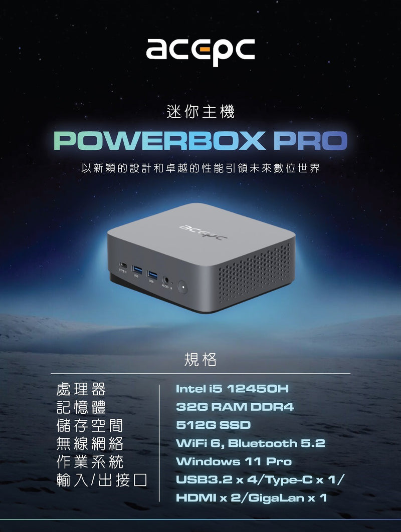 ACEPC PowerBox Pro Intel i5 12450H Mini PC (Intel® Core™ i5-12450H/32GB/512GB/Window 11 Pro/Wifi+BT)