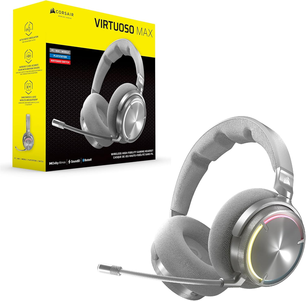 Corsair VIRTUOSO MAX Wireless Gaming Headphones Silver Color 銀色