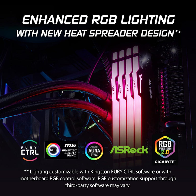 Kingston 64GB Kit (2x32GB) KF556C36BBE2AK2-64 / KF556C36BBEAK2-64 FURY Beast RGB DDR5 5600MHz Memory (AMD EXPO & Intel XMP 3.0)