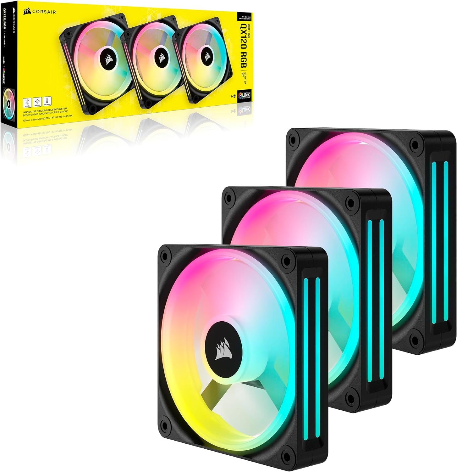 Corsair iCUE LINK QX120 RGB Black 120mm PWM PC Case Fan Starter Kit wi