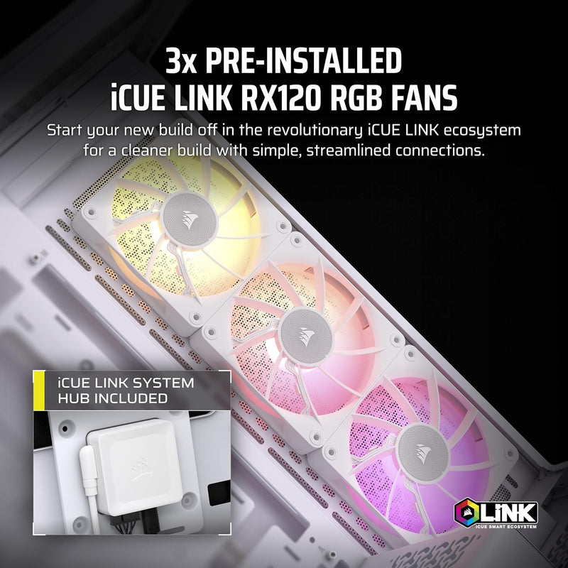 CORSAIR iCUE LINK 3500X RGB White 白色 Tempered Glass Mid-Tower Case CC-9011281-WW