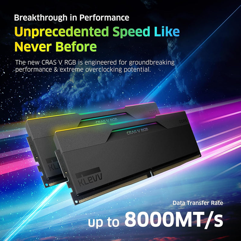 KLEVV CRAS V RGB DDR5 32GB (2x16GB) 6400MHz CL32 1.35V Gaming Desktop Memory SK Hynix Chip XMP 3.0 / AMD Expo Ready - Black KD5AGUA80-64A320G 