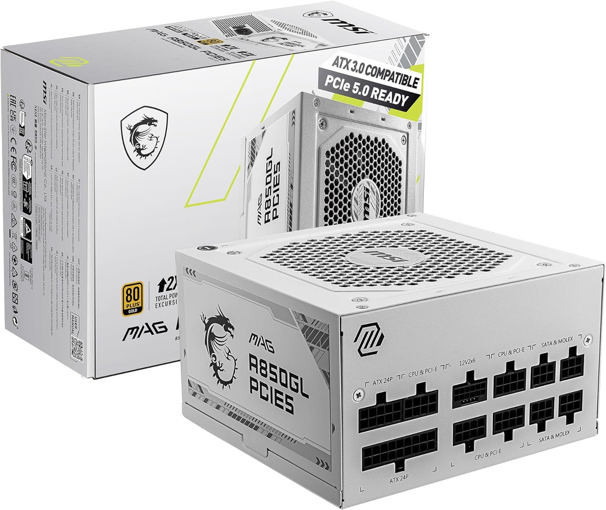 美品 MSI MAG A850GL WHITE 850W ATX3.1 GOLD MSI 850W MAG A850GL WHITE 白色 PCIE 5.1 ATX 3.1 80Plus Gold Full