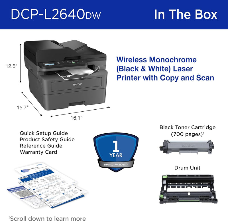 Brother DCP-L2640DW 4-in-1 black and white wireless double-sided laser printer 