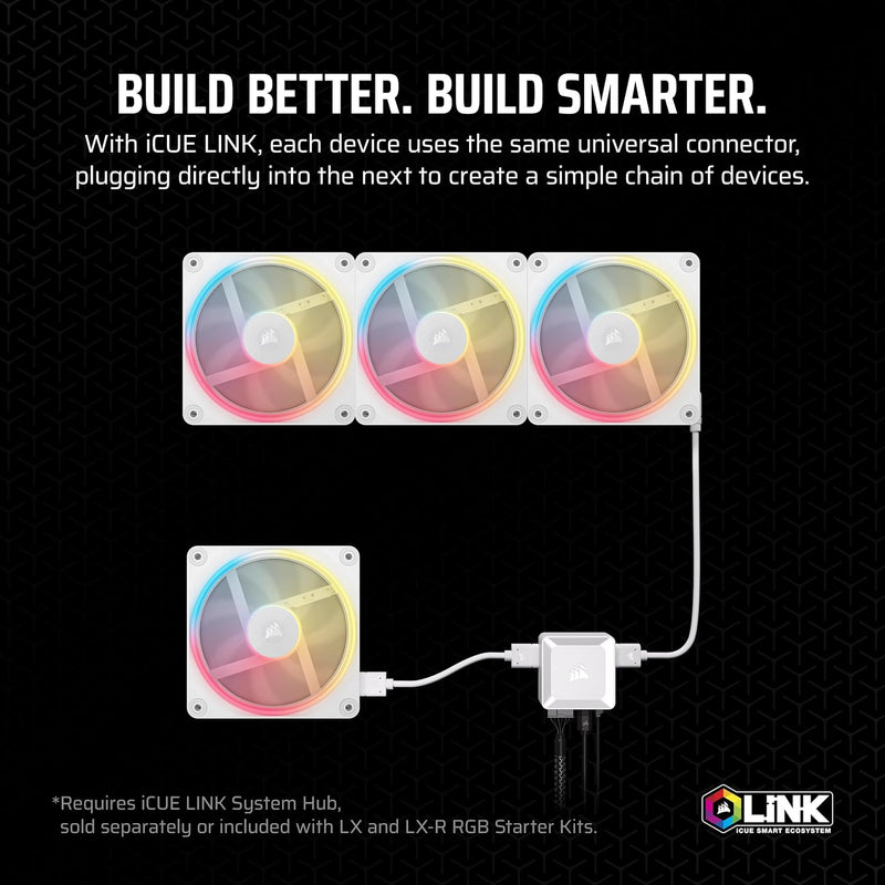 Corsair iCUE LINK LX140-R RGB Expansion White 140mm PWM Reverse PC Case Fan (CO-9051055-WW)