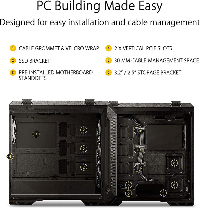 ASUS TUF Gaming GT501 (Black) ATX Tower Case supports EATX motherboards 