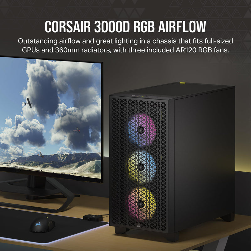 CORSAIR iCUE 3000D RGB AIRFLOW Black Black Mid-Tower PC Case CC-9011255-WW 