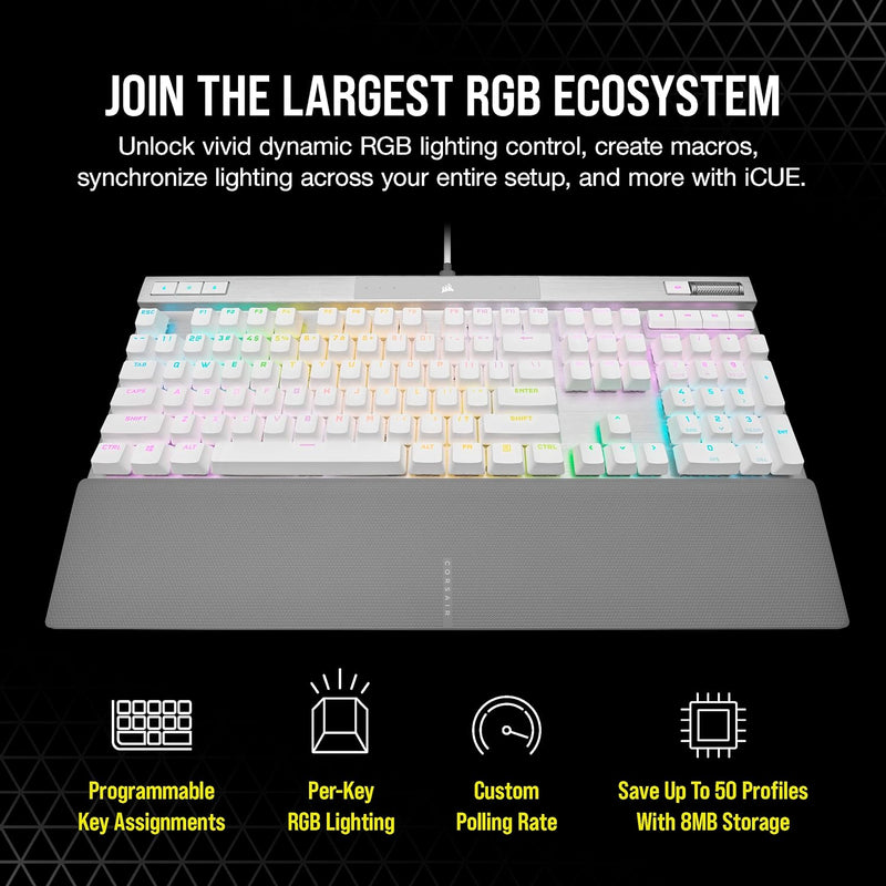 【至抵優惠】Corsair K70 RGB PRO Optical-Mechanical Gaming Keyboard with PBT DOUBLE SHOT PRO Keycaps - White CH-910951A-NA