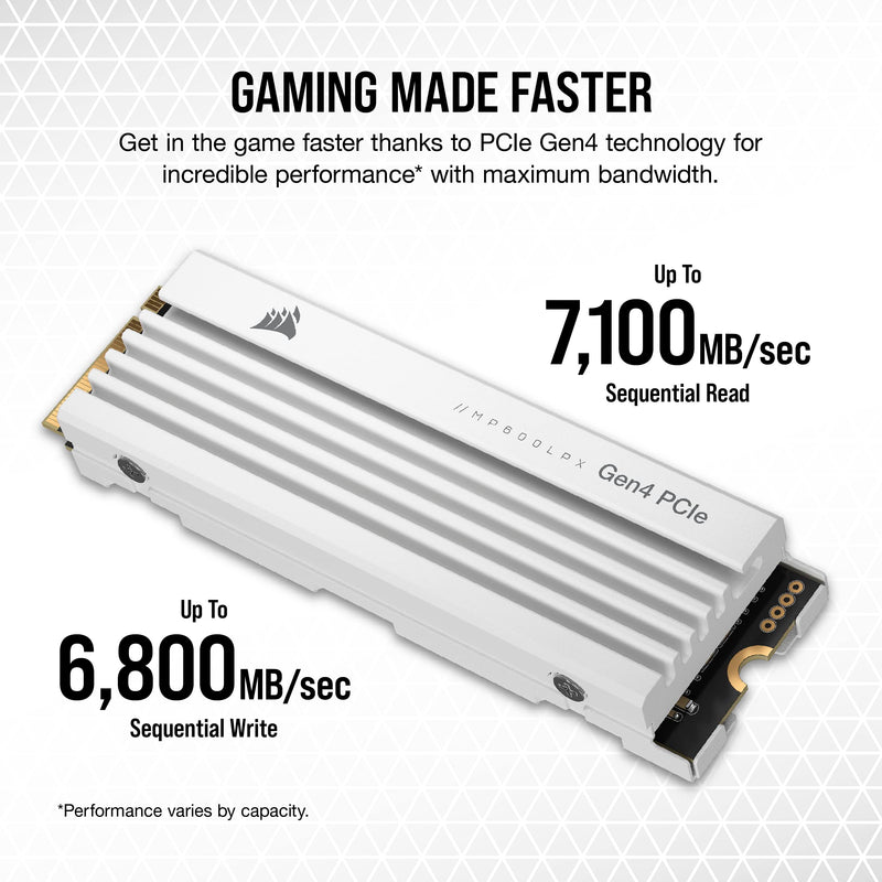 CORSAIR 1TB MP600 PRO LPX White w/Heatsink CSSD-F1000GBMP600PLPW M.2 2280 PCIe Gen4 x4 SSD