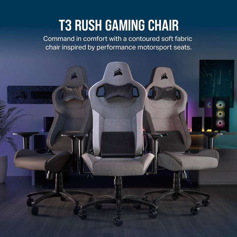 Corsair T3 RUSH Fabric Gaming Chair 2023 Grey Charcoal Direct del