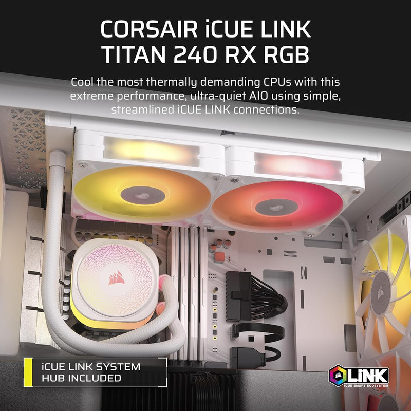 CORSAIR iCUE LINK TITAN 240 RX RGB WHITE White 240mm Liquid CPU Cooler CW-9061020-WW 