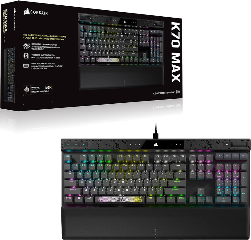 Corsair K70 MAX RGB Magnetic-Mechanical Gaming Keyboard — Adjustable CORSAIR MGX Switches - Steel Gray CH-910961G-NA 