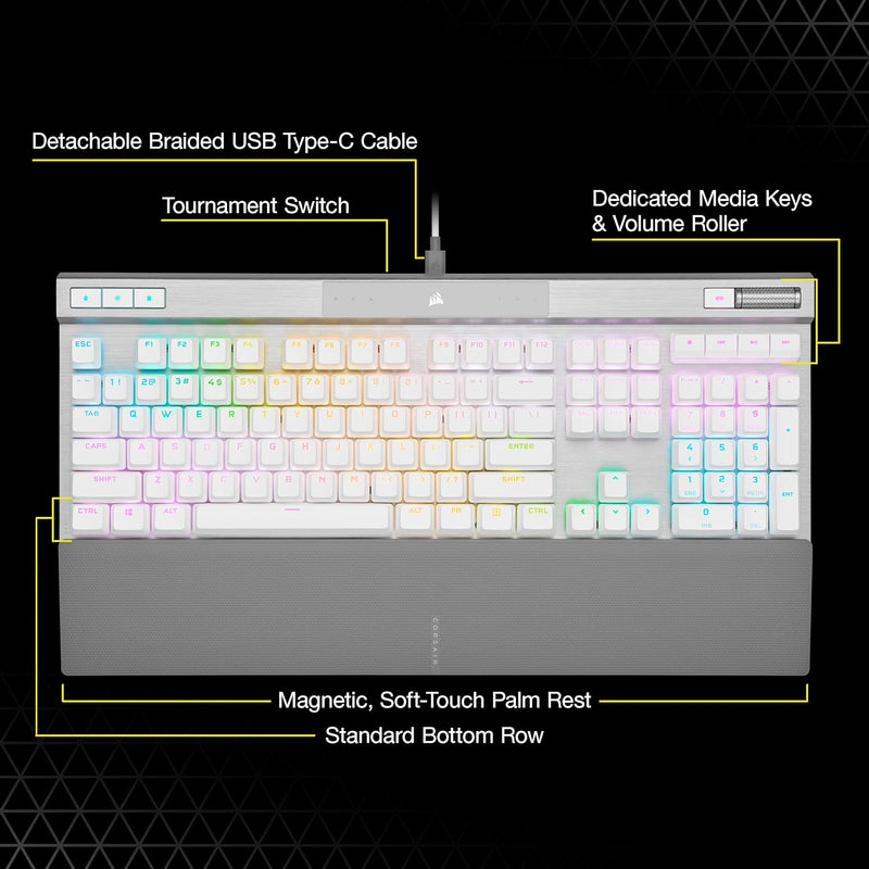 Corsair K70 RGB PRO Optical-Mechanical Gaming Keyboard with PBT DOUBLE SHOT PRO Keycaps - White CH-910951A-NA
