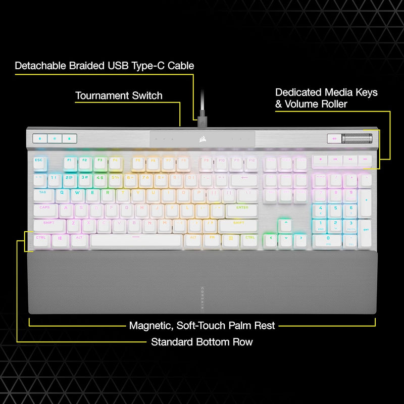 【至抵優惠】Corsair K70 RGB PRO Optical-Mechanical Gaming Keyboard with PBT DOUBLE SHOT PRO Keycaps - White CH-910951A-NA