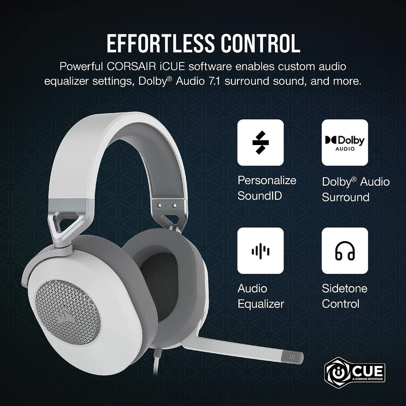 CORSAIR HS65 SURROUND Wired Gaming Headset — White CA-9011271-AP