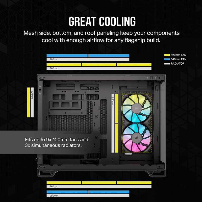 CORSAIR iCUE LINK 2500X Mid-Tower Dual Chamber Black 黑色無立柱全景 Mid-Tower PC Case CC-9011267-WW