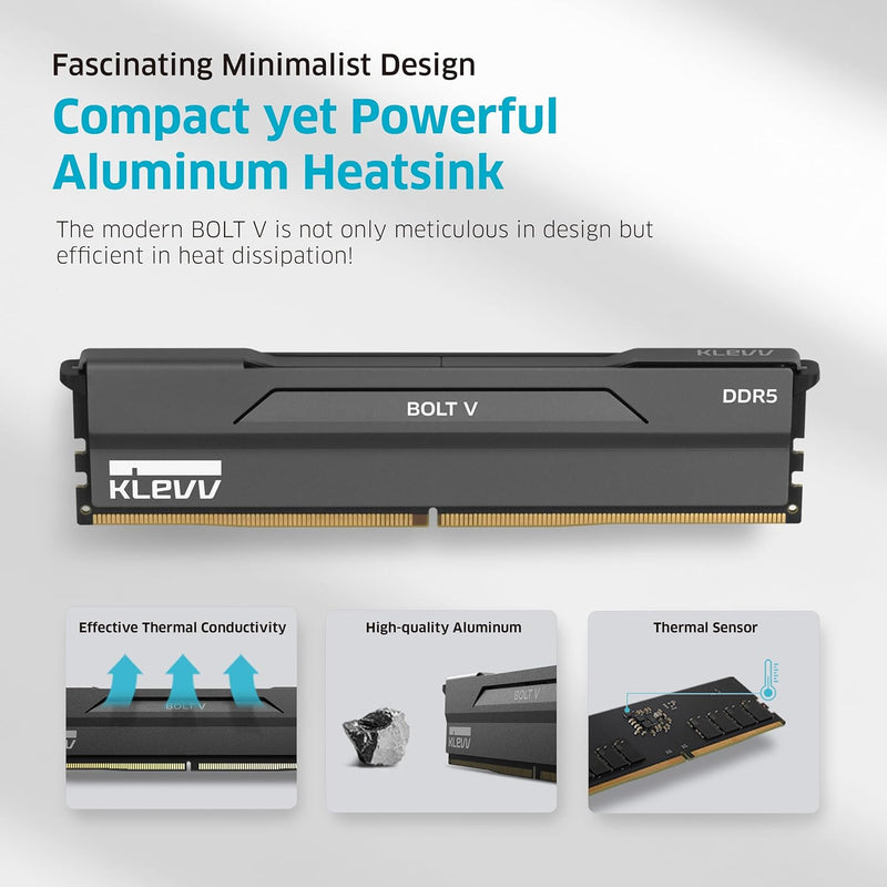 KLEVV Bolt V Black 黑色 DDR5 32GB (2x16GB) 6000MHz CL28 A-DIE Memory SK Hynix Chip AMD EXPO & Intel XMP 3.0 BV16X2-KD5AGUA80-60B280H