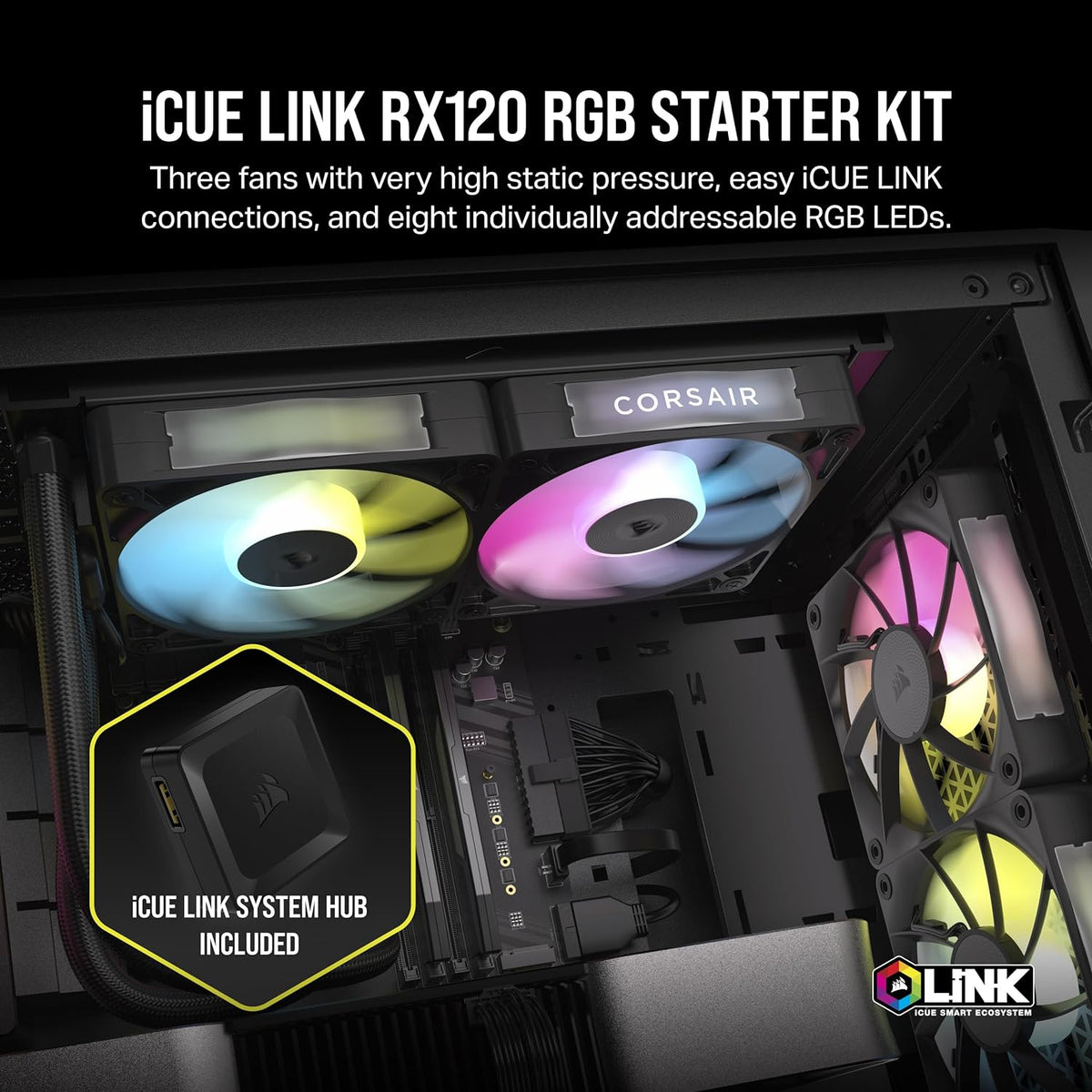 コルセア CORSAIR RX120 RGB Starter Kit Black Corsair iCUE LINK RX120 RGB Starter Kit 120mm PWM 風扇- Black 黑色